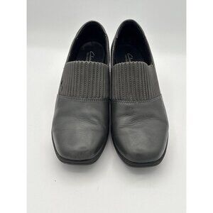 Women’s Clark’s Size 7 Dark Gray Leather Heeled Loafers